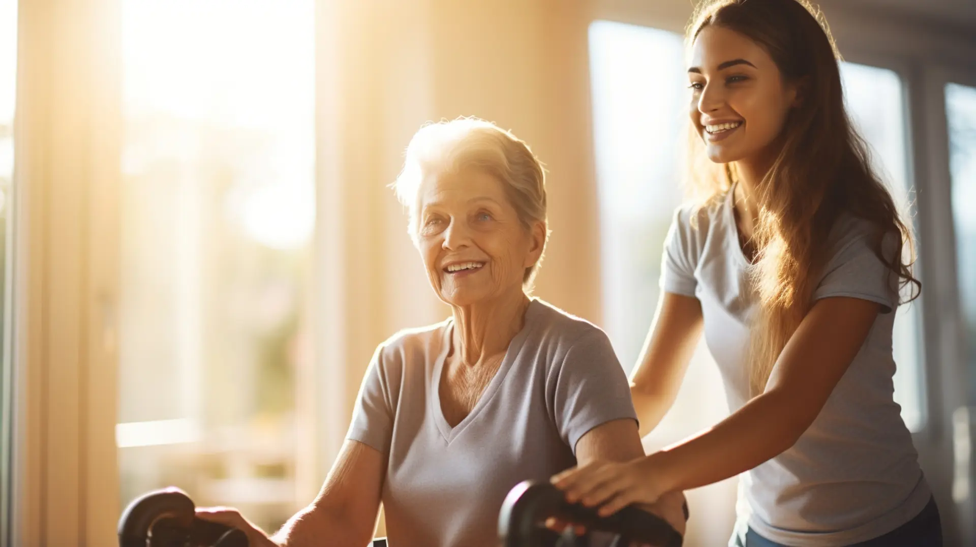 Caregiver assisting elderly woman with walking Wie beantragt man Pflegehilfe?